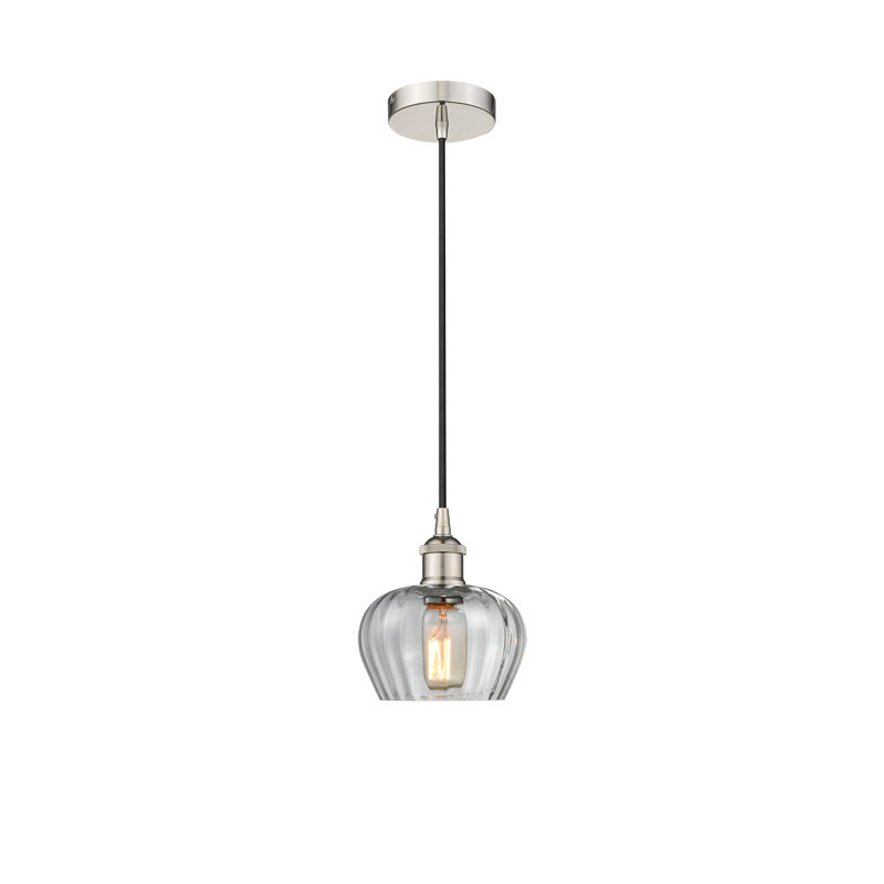 Luminaire suspendu simple à 1 lumière Noille, Brun, Nickel poli, H 8,5 po x l 6,5 po x P 6,5 po