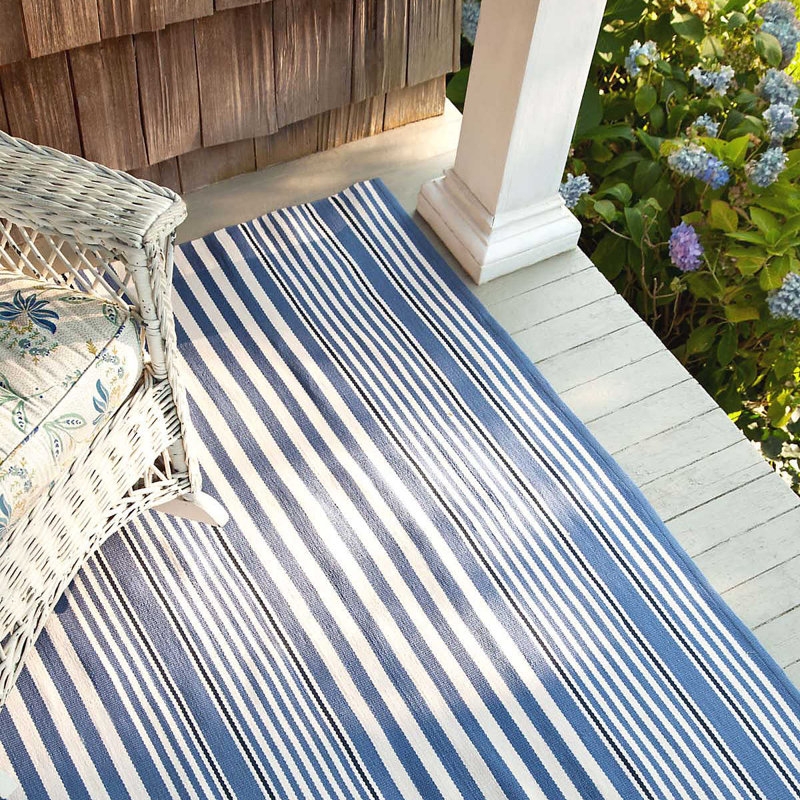 Rugby Stripe Denim Handwoven Indoor/Outdoor Rug, Rectangle 6' x 9'