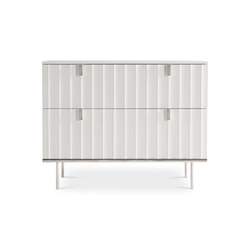 Modulum Fluted 2-Drawer Nightstand in White Adobe with USB Charger