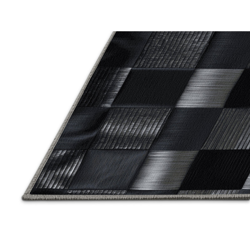 Tapis gris à carreaux lavable à la machine, Carré 3 pi