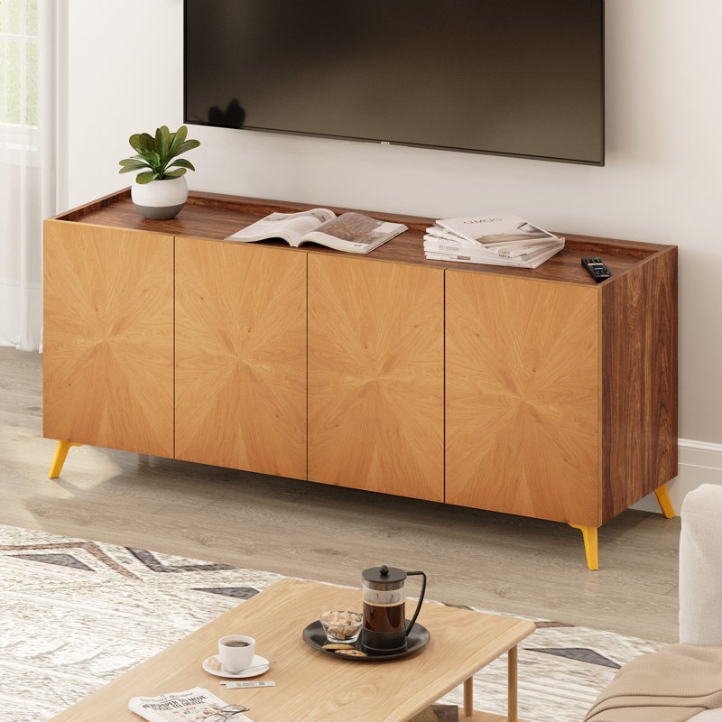 Dextrus 63'' Oak Sideboard Buffet with Gold Legs