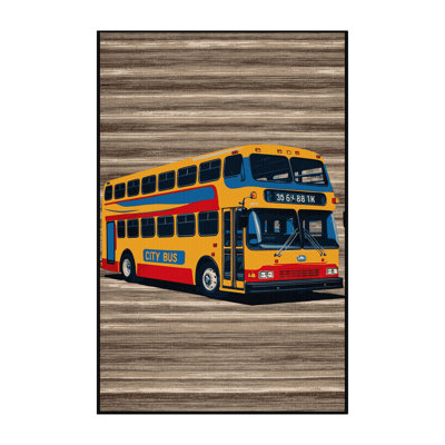 Machine Washable Transportation Brown Area Rug