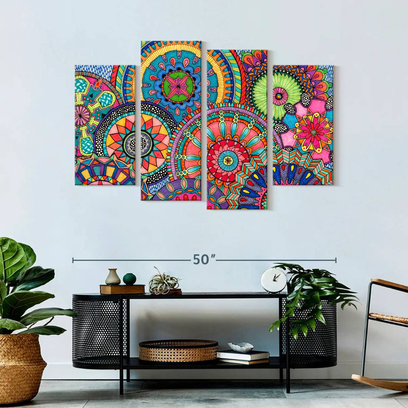 Mandala Mandala Parade, impression sur toile 4 pièces, H 32 po x l 52 po x P 1,25 po