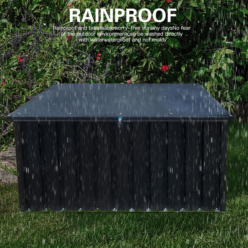 IYofe Water Resistant Metal Lockable Deck Box in Black, 215 Gallons (28.5"H x 67.9"W x 30.8"D)