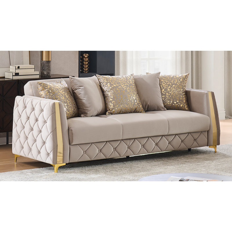 Keivin 88'' Upholstered Sleeper Sofa, Taupe