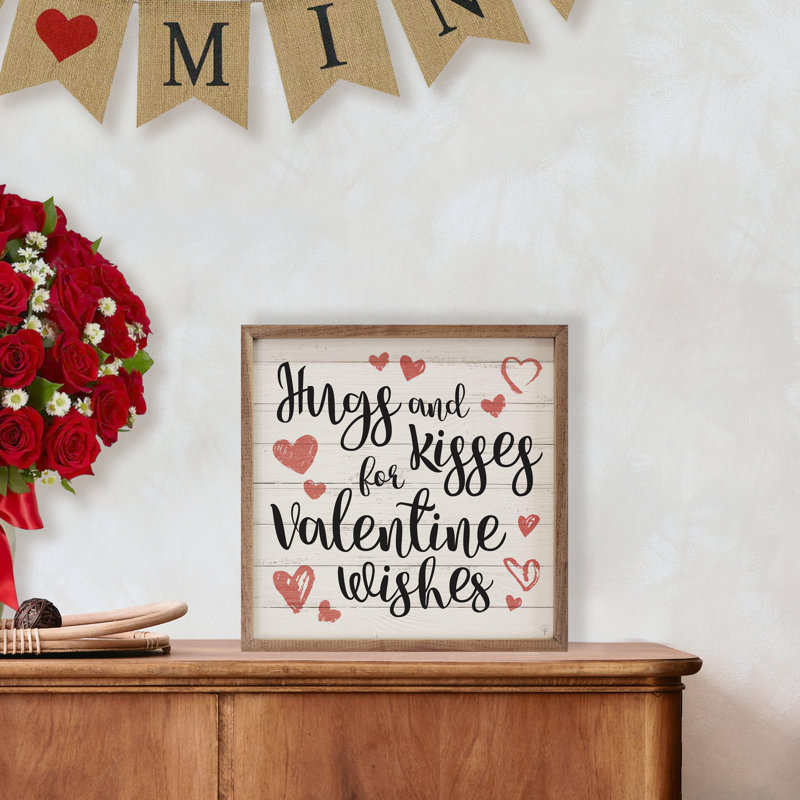 Valentine Wishes Hearts Whitewash, H 24 po x l 24 po