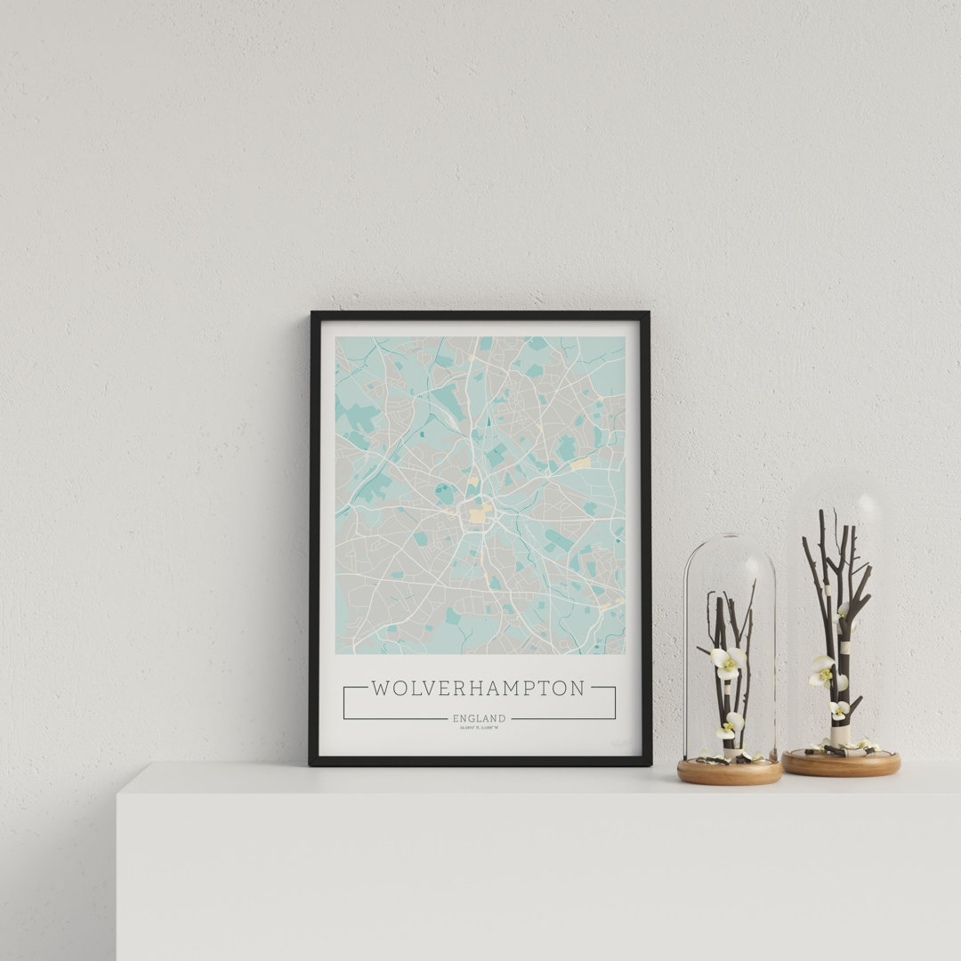 City Location Ordnance Map Blue Wolverhampton by Vouvart - Single Picture Frame Print