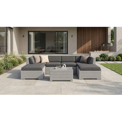 Ensemble de conversation en osier pour 4 personnes avec coussins Billyjo Wicker