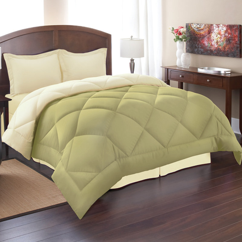 All Season Polyester Reversable hypoallergenic down alternative Comforter Set with Pillow Sham, Sage/Cream