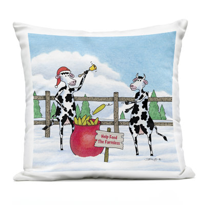 Feed The Farmless Funny Cows Design by Roger Straub Outdoor Printed Pillow