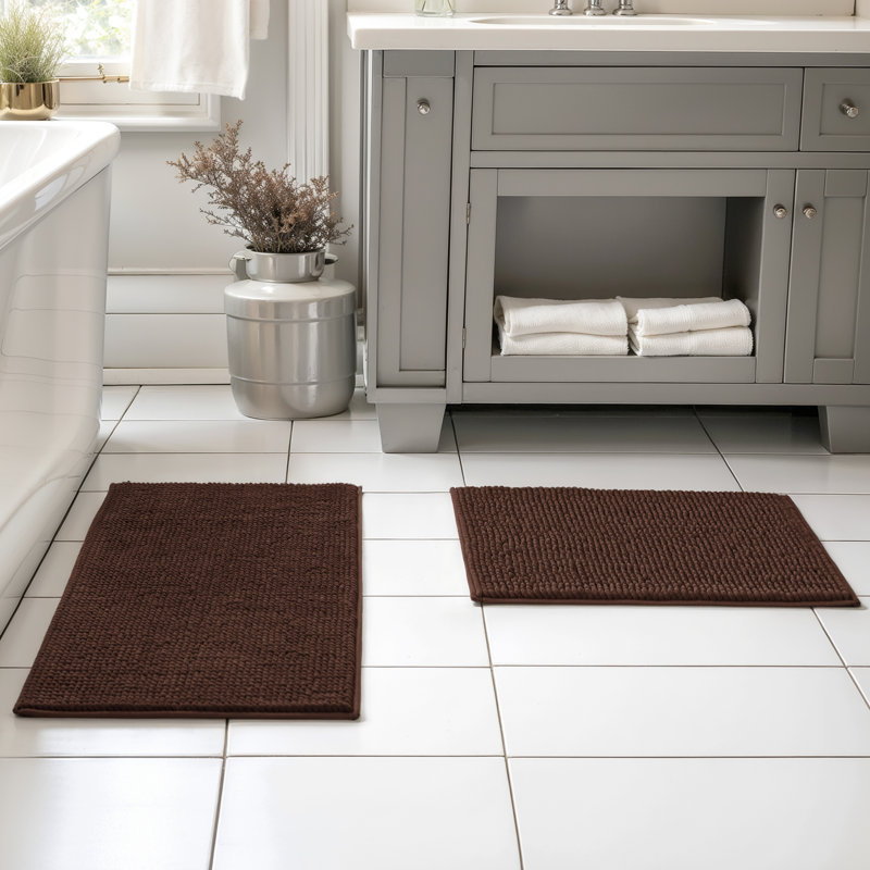 Ensemble de tapis pour salle de bain ultra doux en microfibre absorbante, L 32 po x l 20 po, ensemble de 2, Chocolat