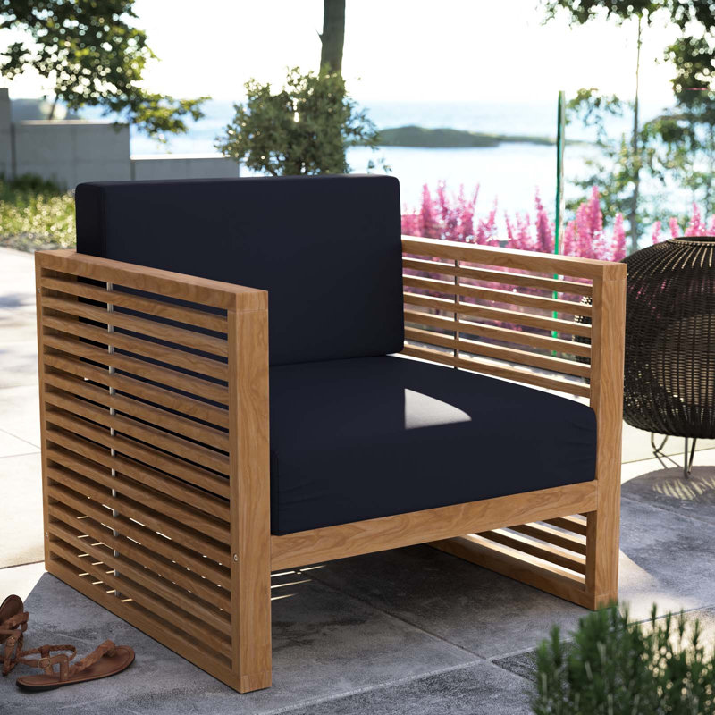Teak Wood Outdoor Patio Armchair, Navy