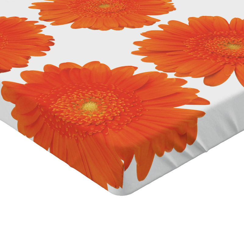 Drap-housse orange Ambesonne, Drap-housse de taille simple, Floral orange