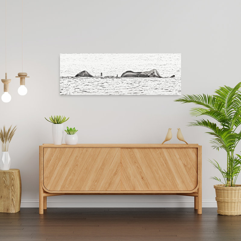 Wild Elephants Swimming by Piet Flour - Wrapped Canvas Panoramic Print, 91.44 cm H x 30.48 cm W