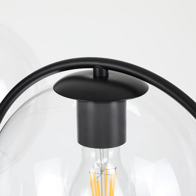 Lustre noir réglable en hauteur 3 lumières avec abat-jour en verre