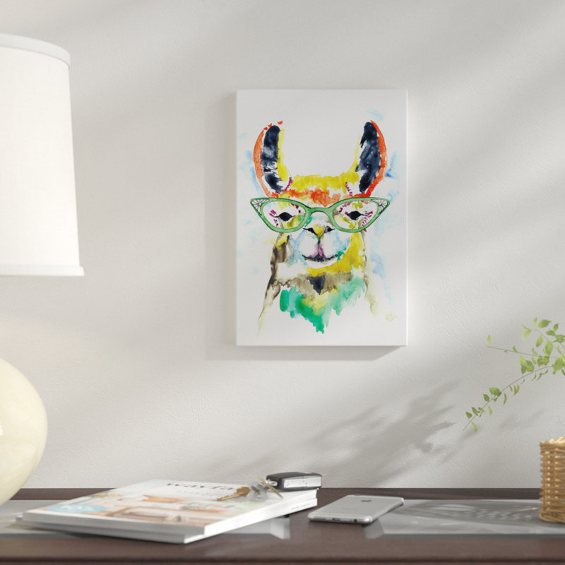 «Smarty-Pants Llama», reproduction sur toile, H 12 po x l 8 po x P 0,75 po, Pas de tapis, Toile tendue