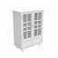 Buffet moderne minimaliste blanc avec portes en verre et tiroir double, idéal pour un rangement et une présentation élégants