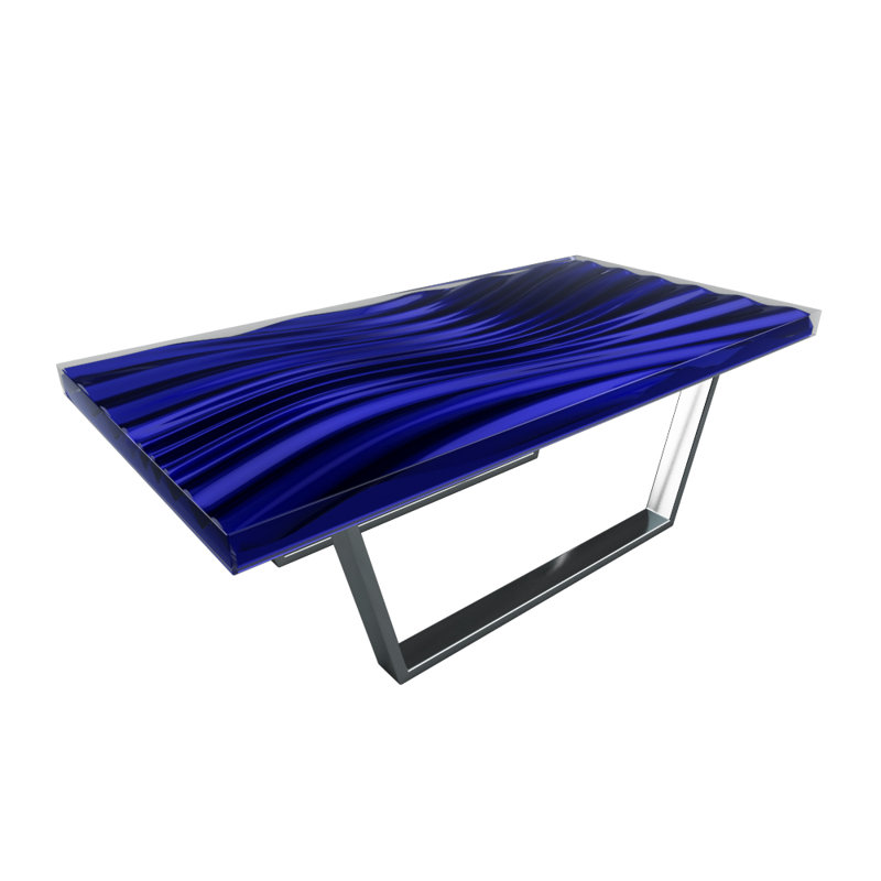 Wave Solid Wood Single Coffee Table, Blue, Chrome