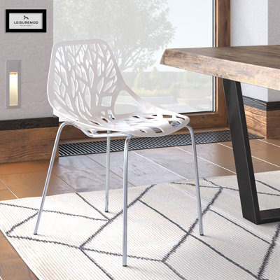Asbury Stackable Dining Chair with Floral Cutout Back and Stainless Steel Legs – Modern Metal Side Chair for Kitchen, Dining Room, or Restaurant