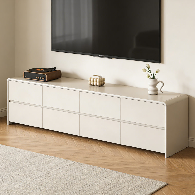 Meuble télé buis avec tiroirs multiples, H 23,62 po x L 94,48 po x l 15,75 po, Crème