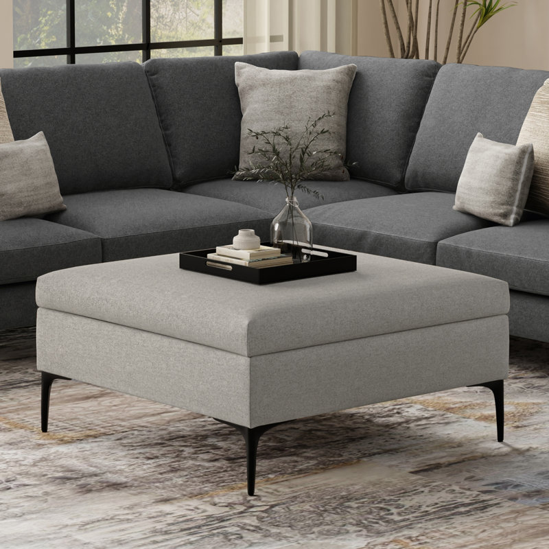 Repose-pieds de rangement pour table basse 36 po avec couvercle relevable Rebecca, Gris nuage