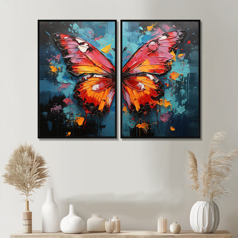 Bold Pop Colors Infuse Butterflies With Energy - Grand papillon, reproduction d'art sur toile, 36" H x 48" W, Noir