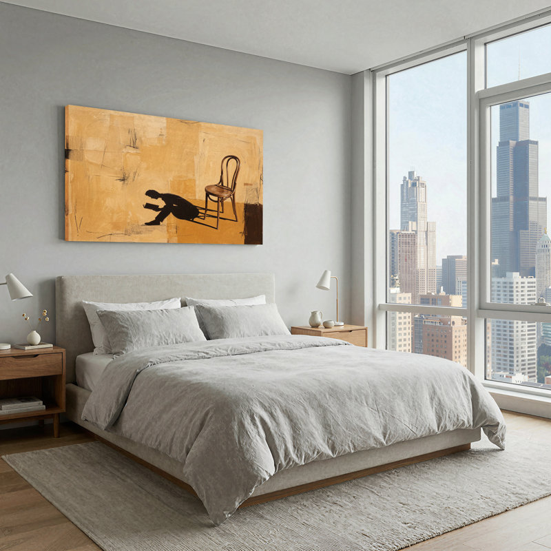 Toile courbée et ombre de lecture sur toile beige, L 32 po x H 16 po