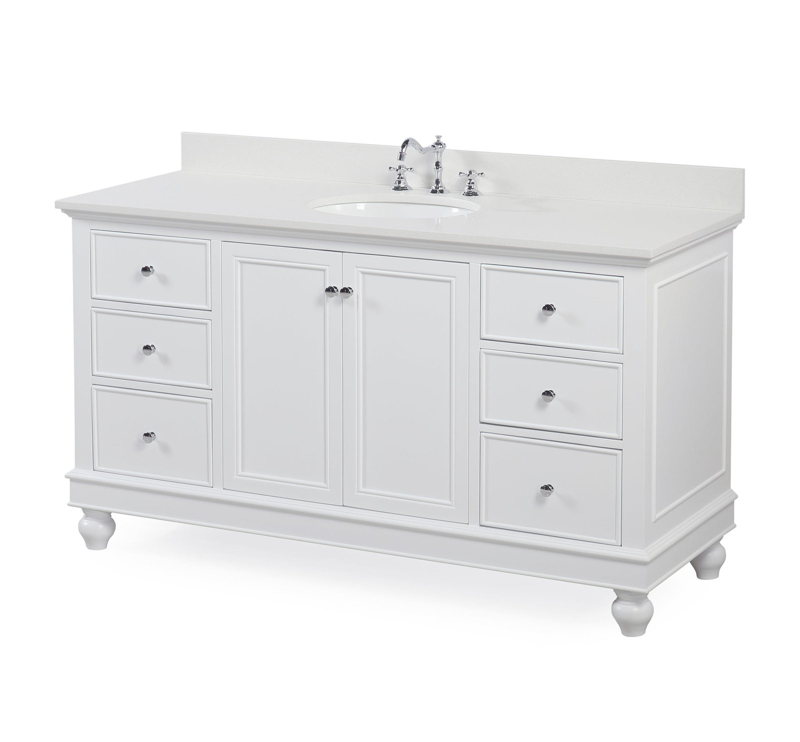 Ferdinand 60'' Single Bathroom Vanity, White, Quartz