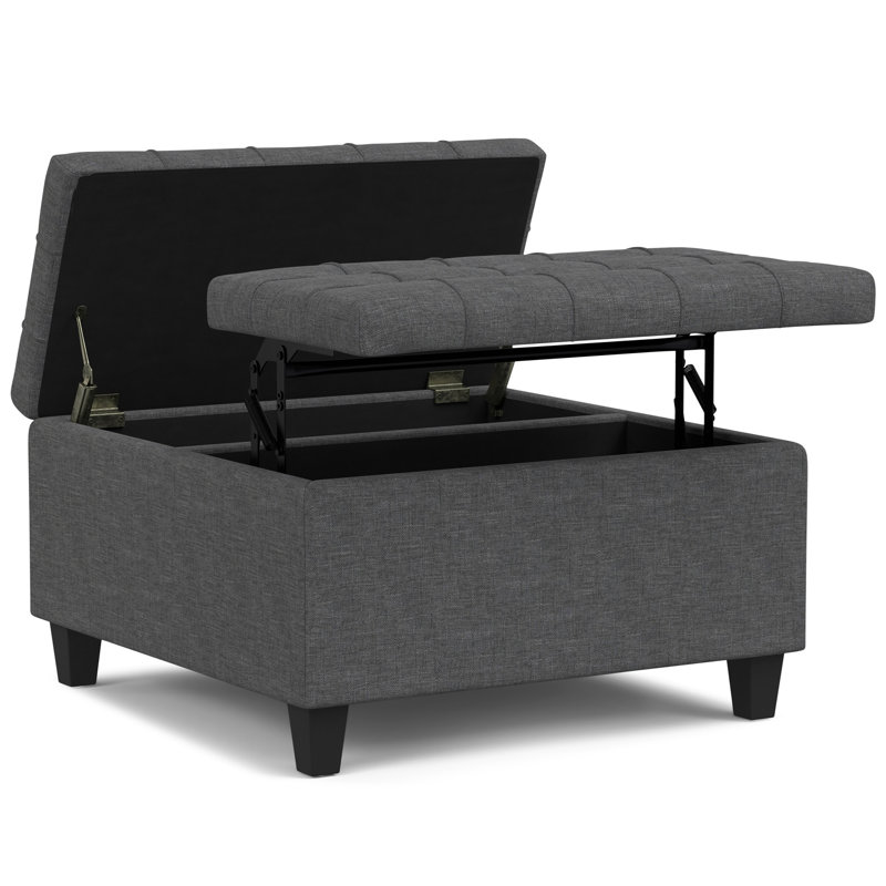 Harrison Small Square Coffee Table Storage Ottoman, 16.5" H x 30" L x 30" W, Gray