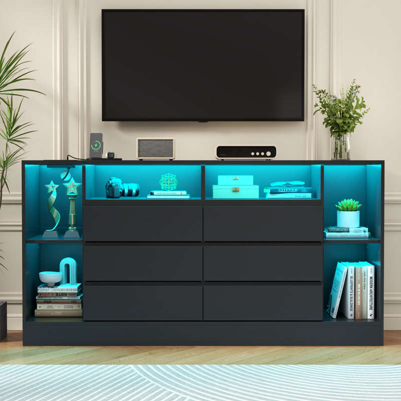 55.12 " W 6 - Drawer Dresser, Black