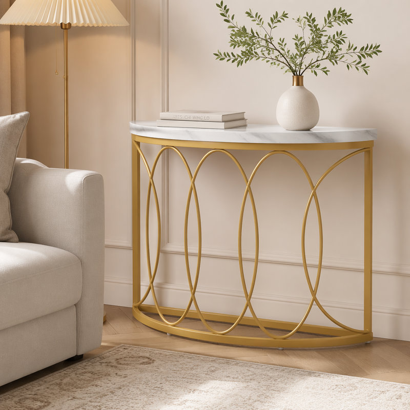 Console en faux marbre, table d'entrée en demi-lune de 109 cm