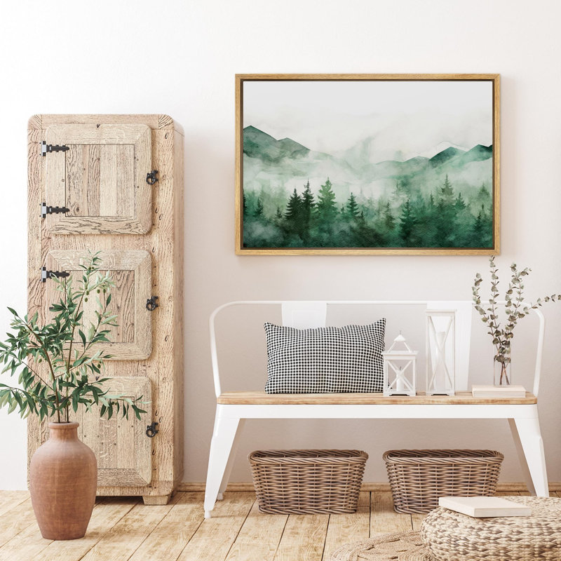 Paysage de forêt boisée «Verdant Peaks Misty Mountains And Evergreen» sur, H 16 po x l 24 po, Cadre flottant naturel