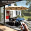 Grand parasol électrique motorisé 180 po x 108 po avec base et lumières solaires pour l'extérieur, double face rectangulaire avec télécommande, ouverture automatique à 30 ° pour la table de billard, marché, beige