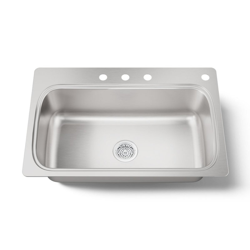Verse 33" L x 22" W Top Mount Single Bowl Kitchen Sink, 4 Hole