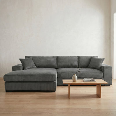 Mirelle Corduroy Upholstered Sectional Sofa with Chaise, Cup Holders & USB Charging Ports