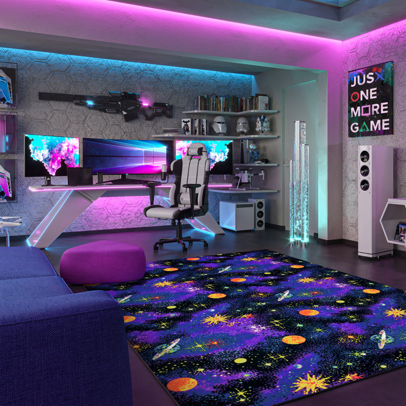 Tapis fluorescent Space Explorer par Joy Carpets, Rectangle 7 pi 6 po x 12 pi