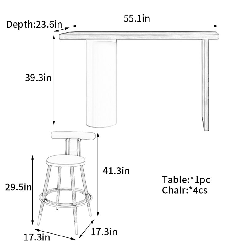 Table de bar de style chinois, H 39,3 po x L 55,1 po x l 23,6 po