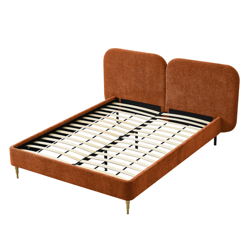Lit plateforme tapissier avec dossier, Double, Ocre