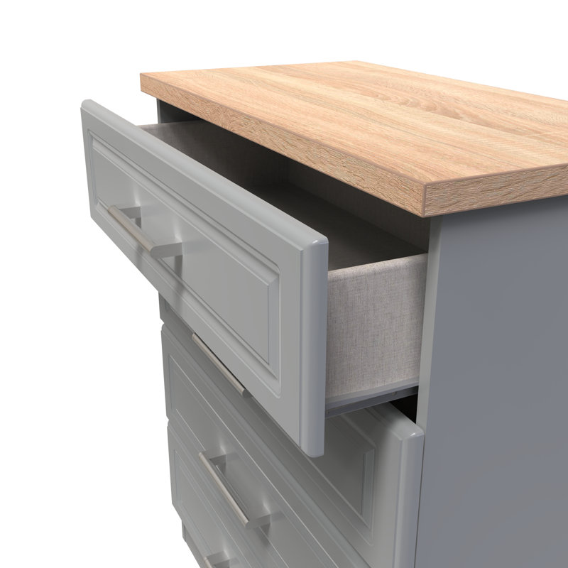 Fully Assembled Clemmie 4 - Drawer Chest of Drawers, Dusk Grey/Oak