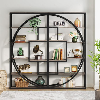 Bibliothèque étagère de style industriel à 5 niveaux avec 70 tablettes et 8 tablettes ouvertes de 70,47 po de hauteur