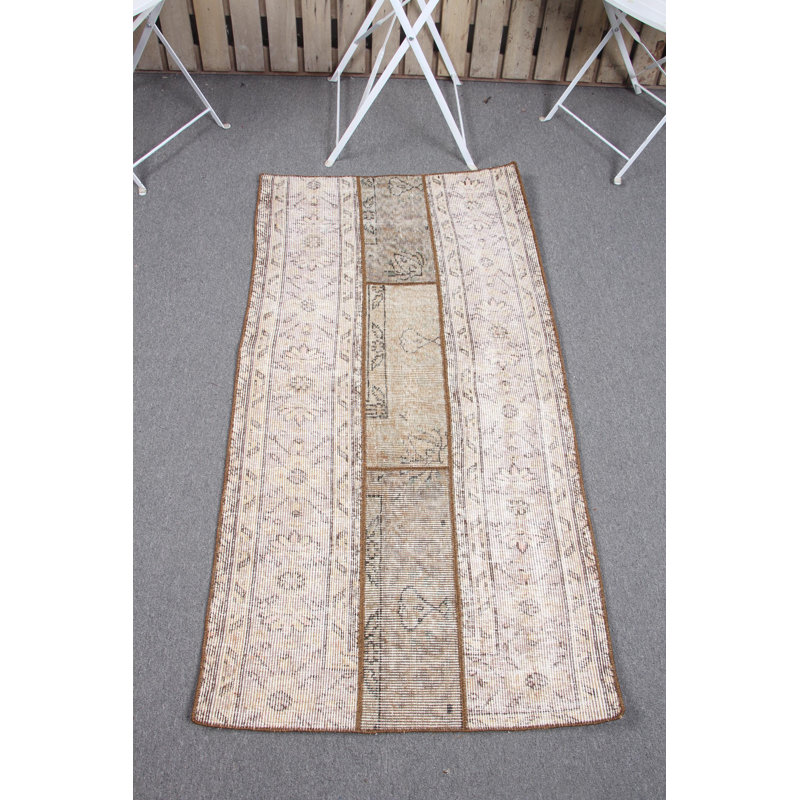 Tapis rétro patchwork turc - Petit attrait Oushak vieilli pour les espaces d'entrée