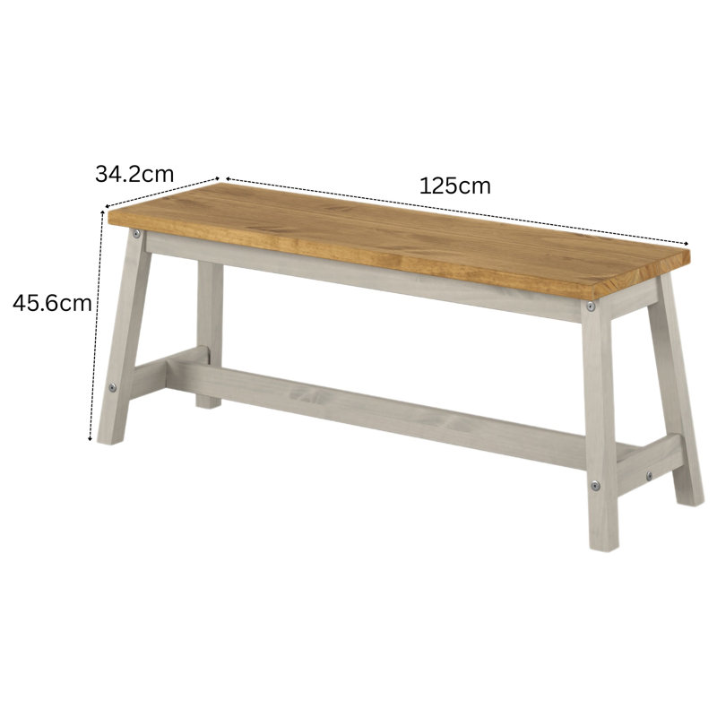 Staton Solid Wood Bench, 45.50 x 122.50 x 31.50cm, Grey