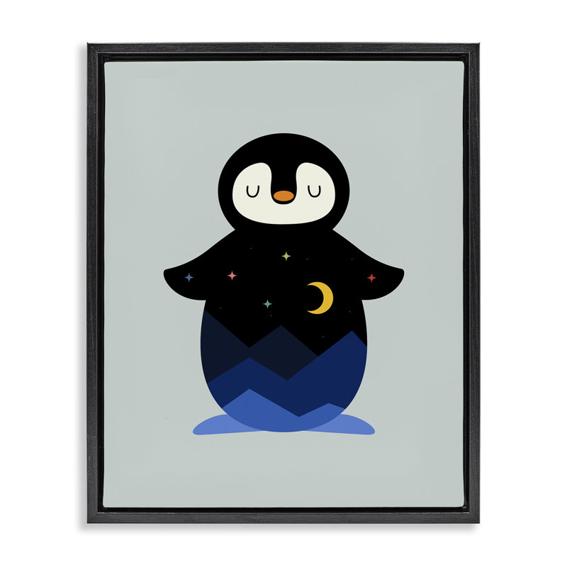 «Nature on Penguin Silhouette», art mural sur toile flottante, design par Andy Westface, Cadre flottant noir de jais