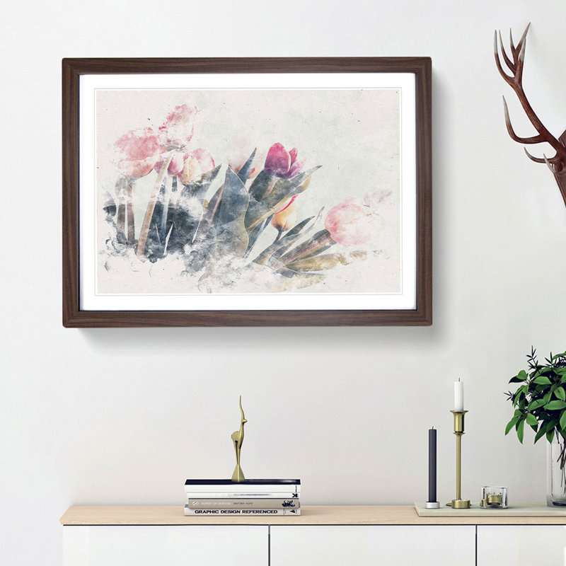 Bunch of Pink Tulips - Picture Frame Graphic Art Print, 40cm H x 60cm W x 2cm D, Walnut Framed