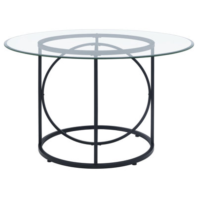 Maryville 48-Inch Round Tempered Glass Dining Table with Loop-Style Metal Base, Matte Black