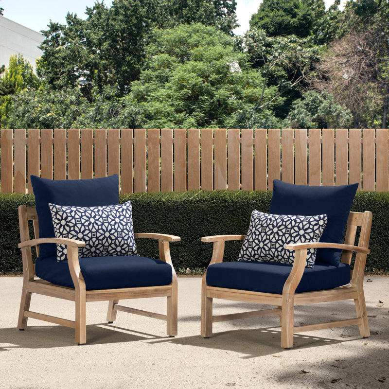 Paulet Acacia Outdoor Lounge Chair , Sunbrella® Cushions Included, Navy Blue Sunbrella®