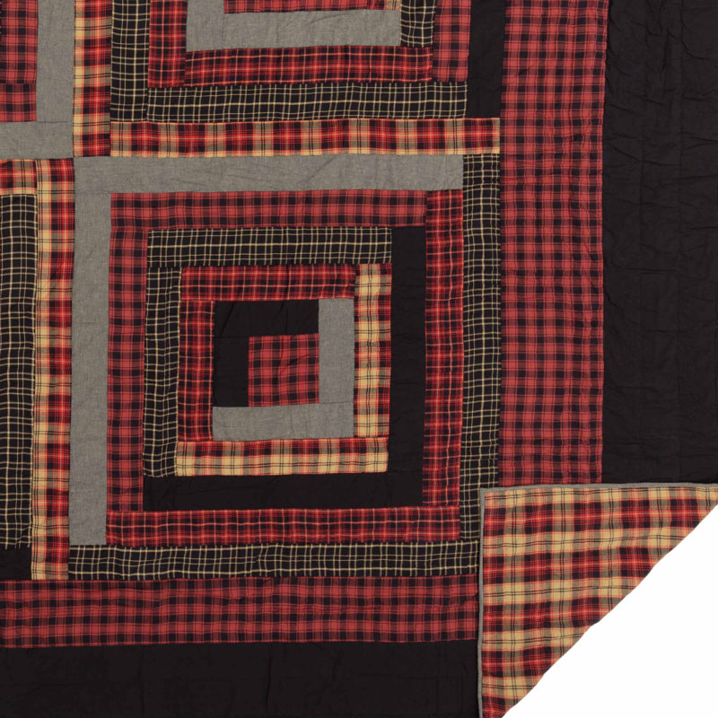 Cumberland Black and Red Cotton Reversible Queen Quilt Set