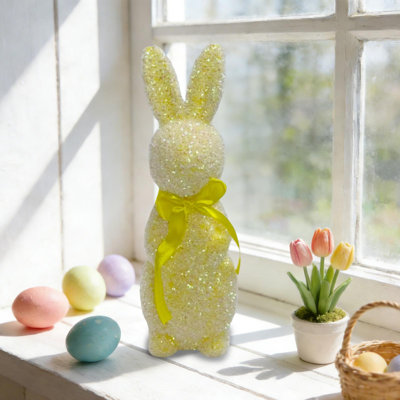 Lapins de Pâques debout Simulation haut de gamme Sparkling Bow Rabbits Home Garden Courtyard Décoration cadeau