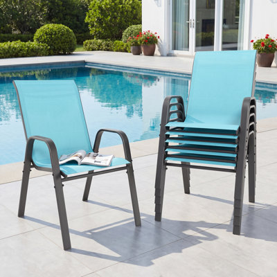 Patio Chairs Set of 6, Stackable Outdoor Dining Chairs for All Weather Textilene Fabric & Metal Frame, Outdoor Chairs Set for Backyard Deck Garden,Light Blue