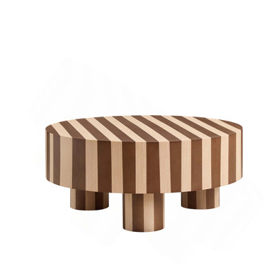 Table basse ronde avec un design rayé unique pour le salon comme centre de table élégant et surface fonctionnelle pour un usage quotidien